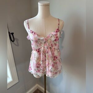 Hollister Pink Floral Ruffle Cami